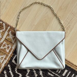 Cow leather Banana Republic Cream Bone Envelope Clutch with Gold Chain